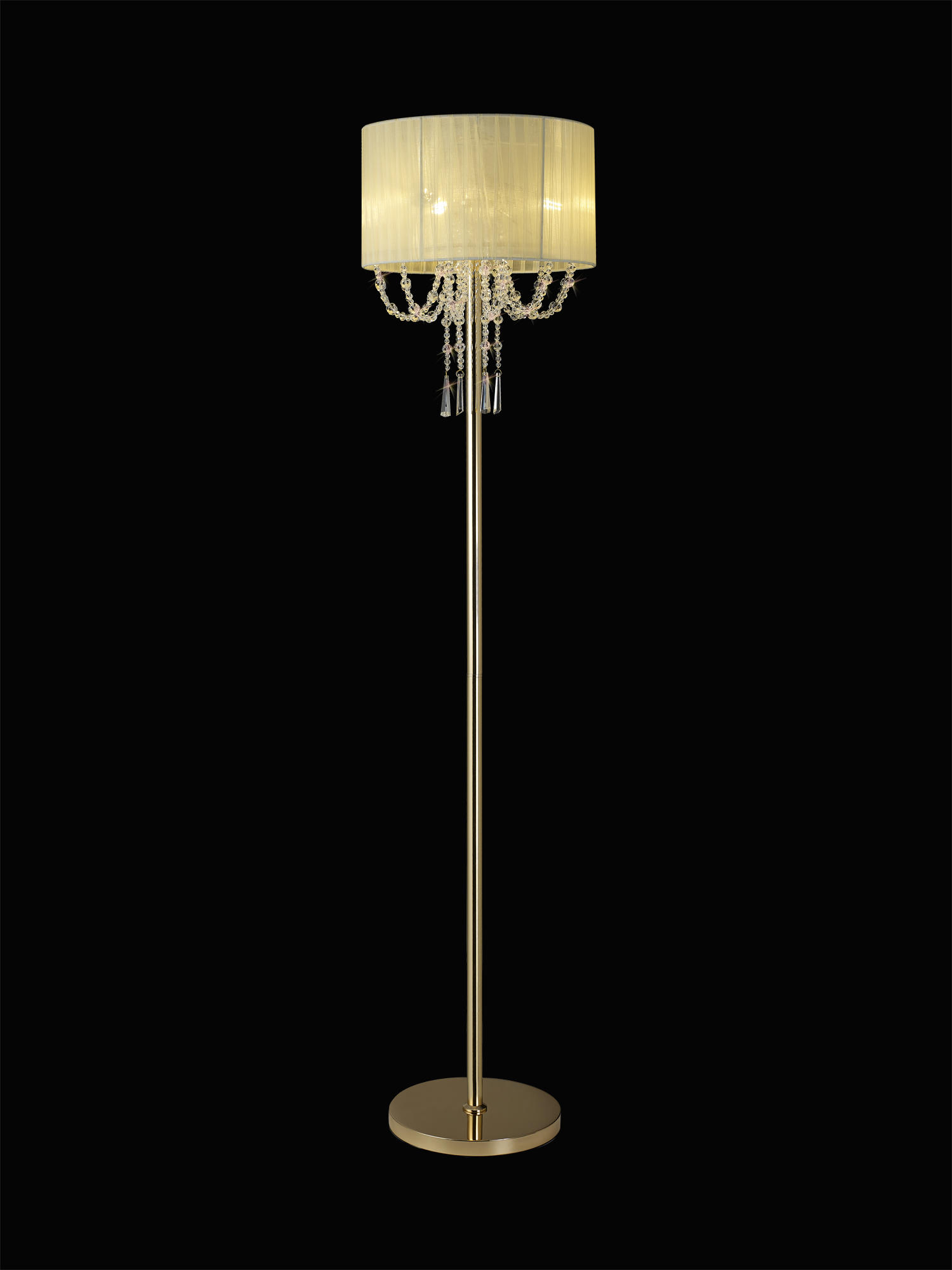 Freida French Gold-Ivory Cream Crystal Floor Lamps Diyas Modern Crystal Floor Lamps